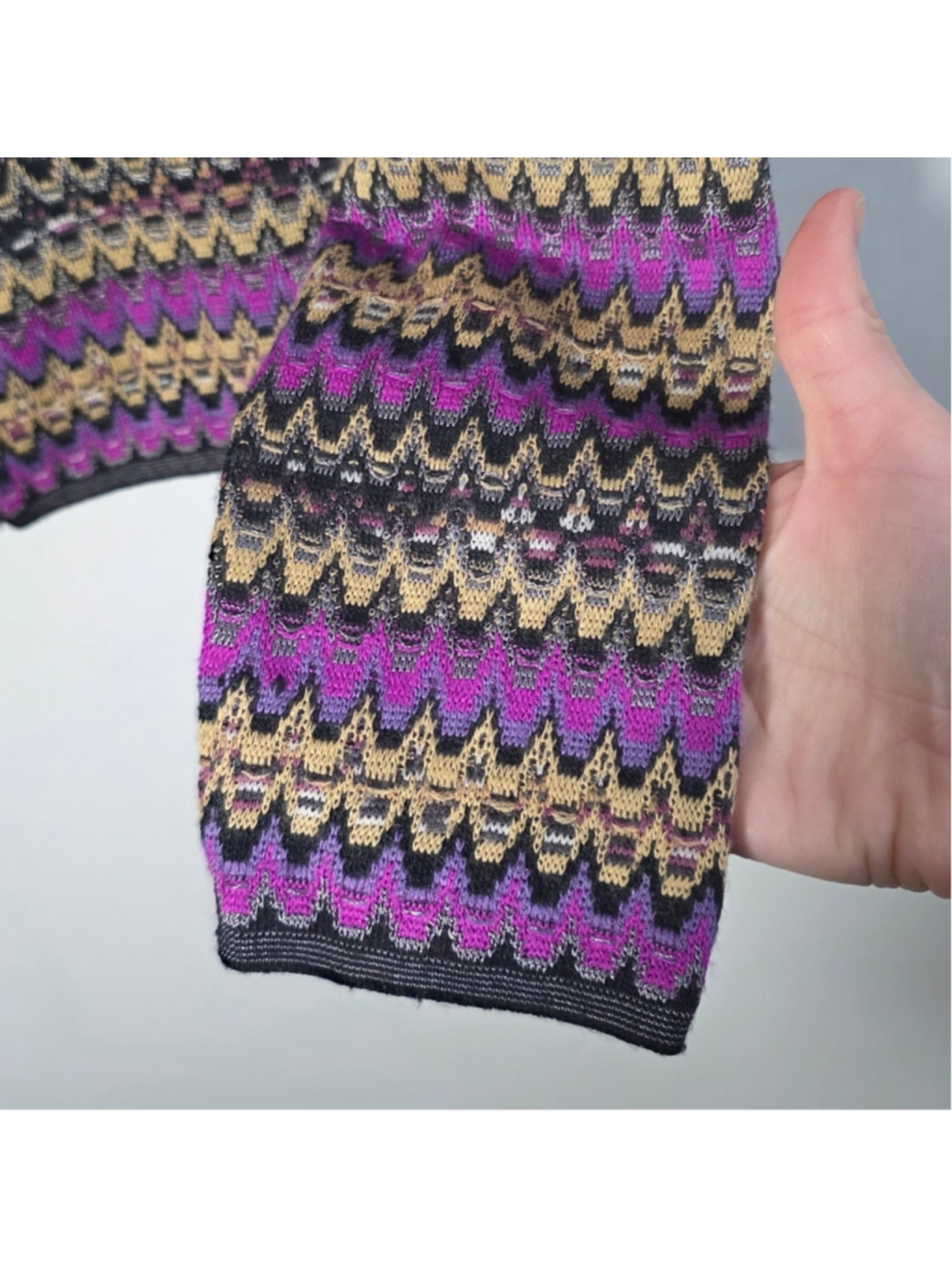 Missoni Zip Front Knit Cardigan Jacket Multicolor Zigzag Hooded Cropped Size 42 - Picture 5 of 8